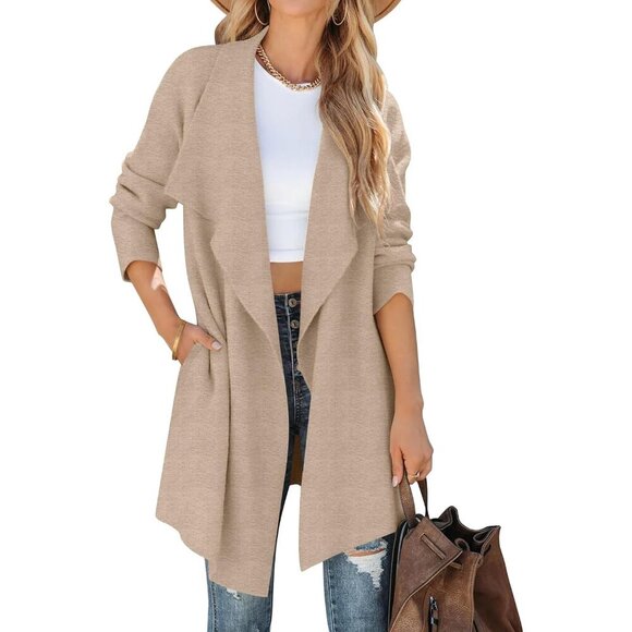Women's Soft Knitted Long Sleeve Cardigan Open Front Pockets Stylish